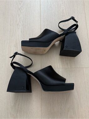 Circus by Sam Edelman Miranda Black Satin Platform Ankle Strap Sandal